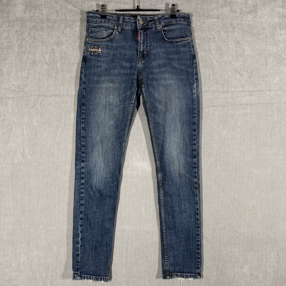 Dsquared2 1964 Jeans Women Fit 29x28 Blue Slim Tapered Denim Italy Metal Logo